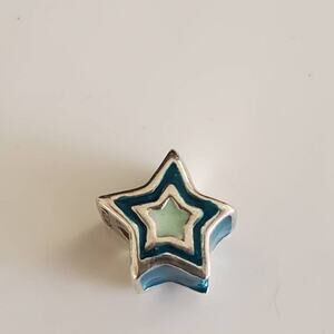 Chamilia Sterling Silver Small Star Charm Spacer with Blue and Green Accents
